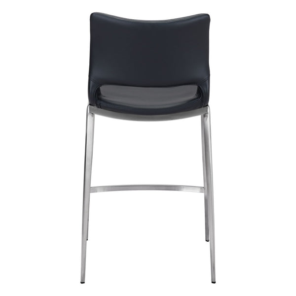 HomeRoots Set of Two Modern 25" Black Faux Leather Bar Chairs with Silver Steel Frame for Stylish Comfort 396488