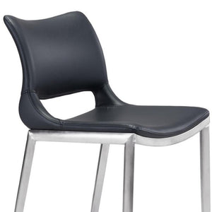 HomeRoots Set of Two Modern 25" Black Faux Leather Bar Chairs with Silver Steel Frame for Stylish Comfort 396488