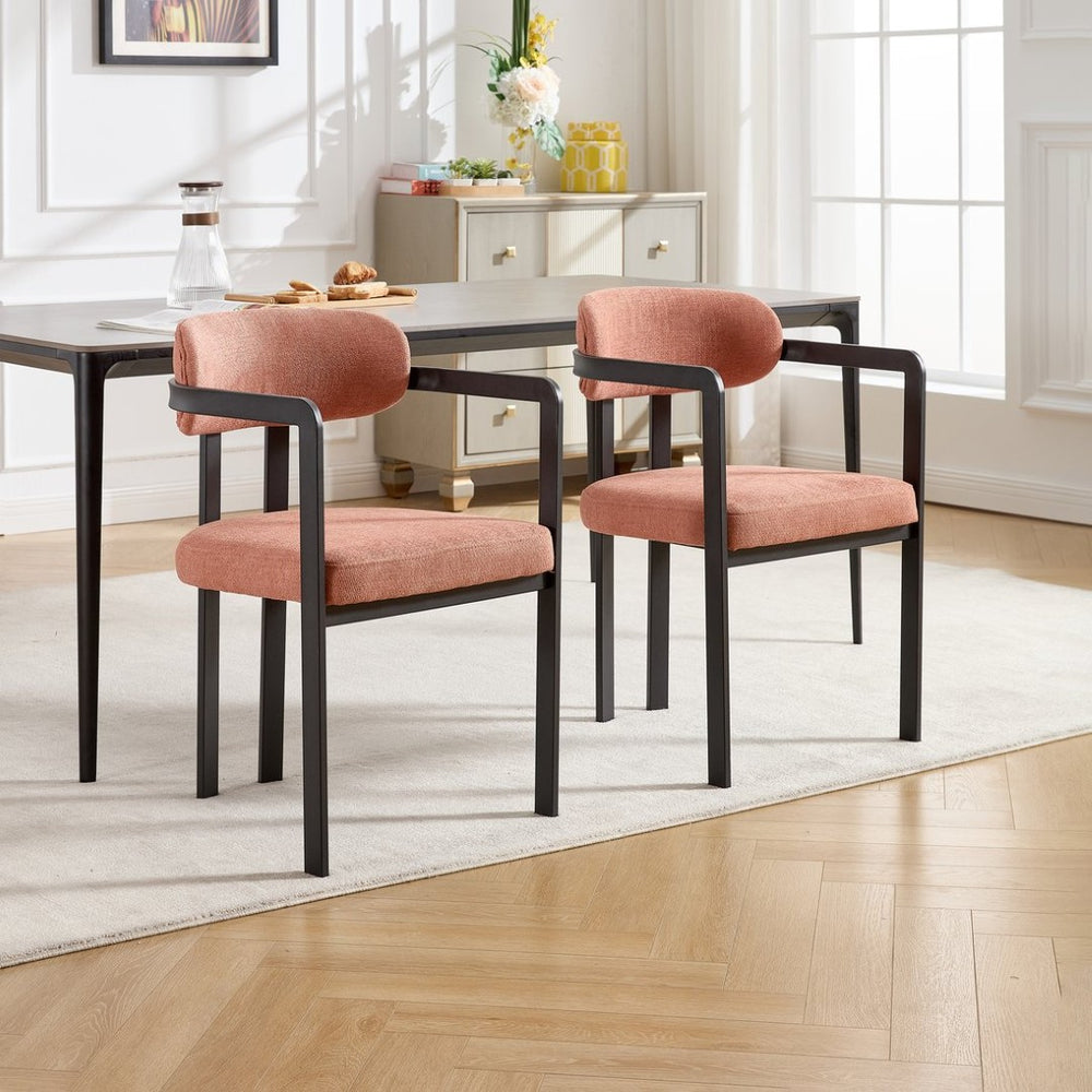 English Elm Modern Tufted Boucle Dining Chairs Set of 2 with Curved Back and Matte Metal Legs Orange W3244P337419