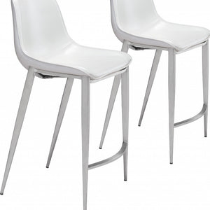 Homeroots Set Of Two 26" White And Silver Steel Low Back Counter Height Bar Chairs   396492