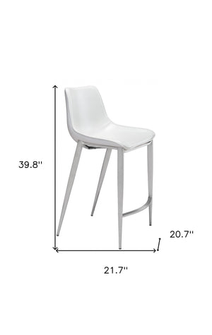 Homeroots Set Of Two 26" White And Silver Steel Low Back Counter Height Bar Chairs   396492