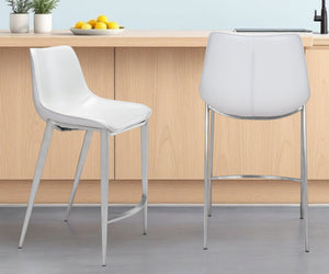 Homeroots Set Of Two 26" White And Silver Steel Low Back Counter Height Bar Chairs   396492