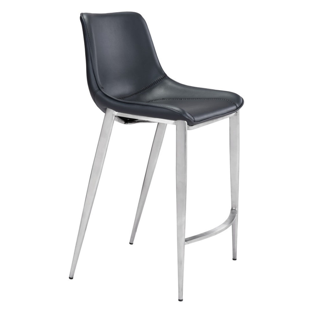 HomeRoots Set of Two Contemporary Black and Silver Steel Low Back Bar Chairs for Stylish Dining Spaces 396493