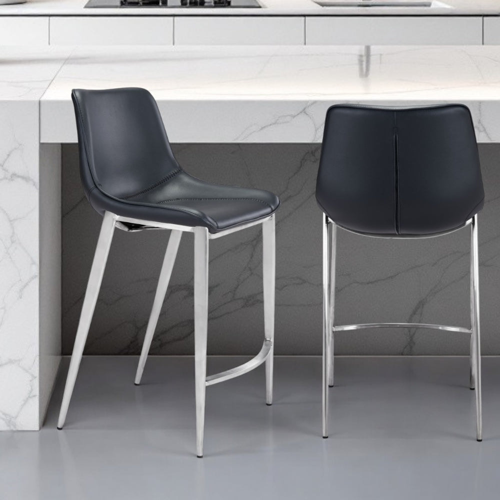 Homeroots Set Of Two 26" Black And Silver Steel Low Back Counter Height Bar Chairs   396493