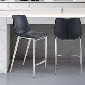 Homeroots Set Of Two 26" Black And Silver Steel Low Back Counter Height Bar Chairs   396493