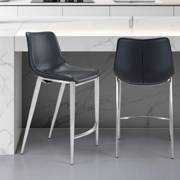 Homeroots Set Of Two 26" Black And Silver Steel Low Back Counter Height Bar Chairs   396493