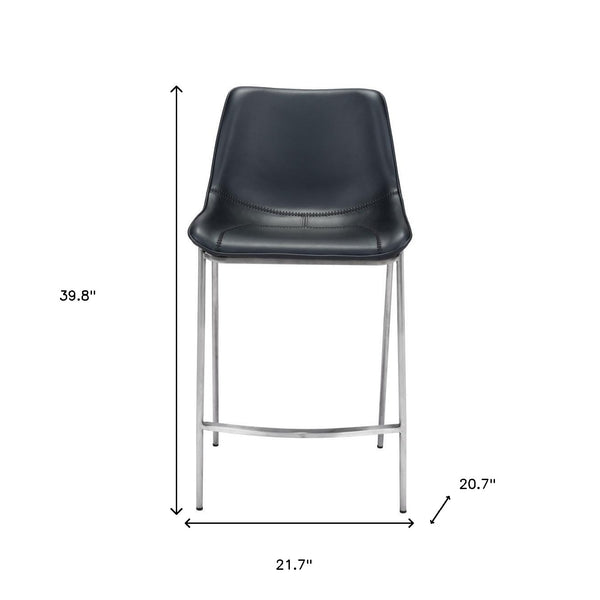 Homeroots Set Of Two 26" Black And Silver Steel Low Back Counter Height Bar Chairs   396493