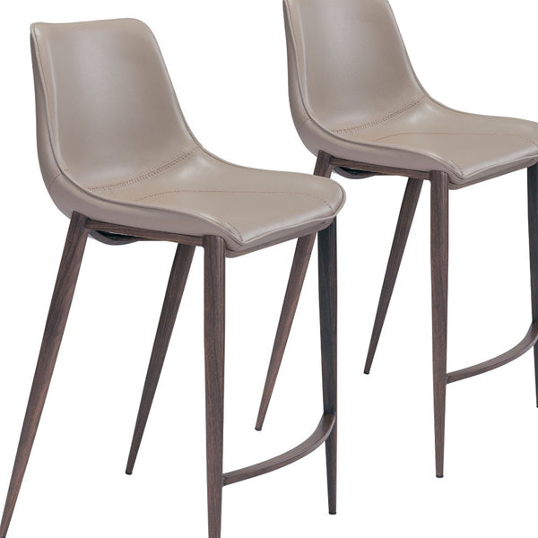 Homeroots Set Of Two 26" Gray And Brown Steel Low Back Counter Height Bar Chairs   396494