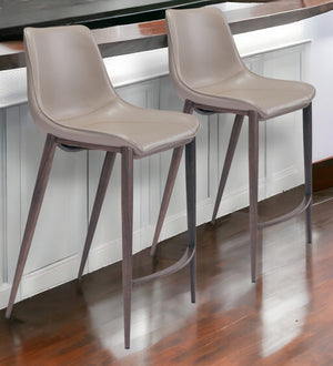 Homeroots Set Of Two 26" Gray And Brown Steel Low Back Counter Height Bar Chairs   396494
