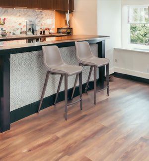 Homeroots Set Of Two 26" Gray And Brown Steel Low Back Counter Height Bar Chairs   396494