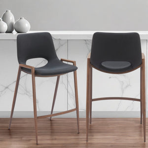 Homeroots Set Of Two 26" Black And Brown Steel Low Back Counter Height Bar Chairs   396495