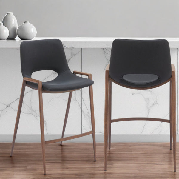 Homeroots Set Of Two 26" Black And Brown Steel Low Back Counter Height Bar Chairs   396495