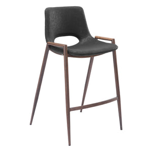 HomeRoots Set of Two Stylish 26" Black Faux Leather & Brown Steel Low Back Bar Chairs for Modern Spaces 396495
