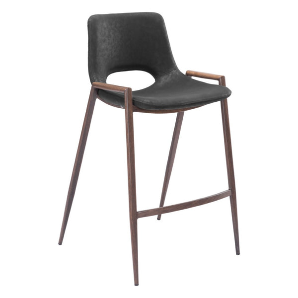 HomeRoots Set of Two Stylish 26" Black Faux Leather & Brown Steel Low Back Bar Chairs for Modern Spaces 396495