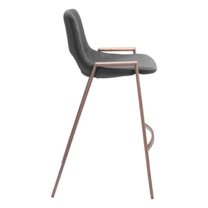 HomeRoots Set of Two Stylish 26" Black Faux Leather & Brown Steel Low Back Bar Chairs for Modern Spaces 396495