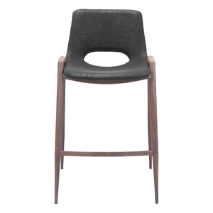 HomeRoots Set of Two Stylish 26" Black Faux Leather & Brown Steel Low Back Bar Chairs for Modern Spaces 396495
