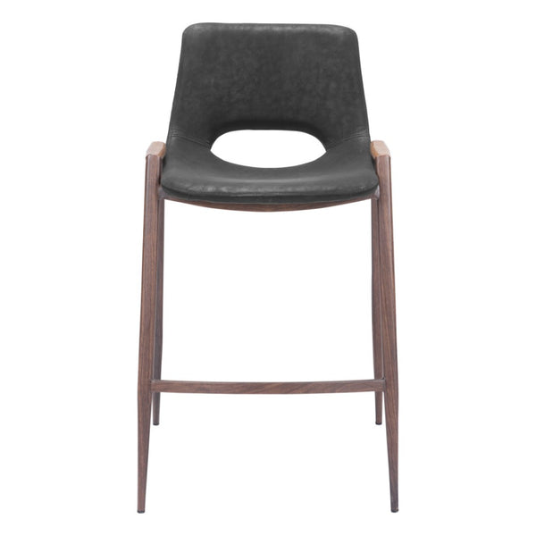 HomeRoots Set of Two Stylish 26" Black Faux Leather & Brown Steel Low Back Bar Chairs for Modern Spaces 396495