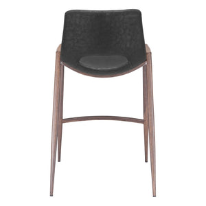 HomeRoots Set of Two Stylish 26" Black Faux Leather & Brown Steel Low Back Bar Chairs for Modern Spaces 396495
