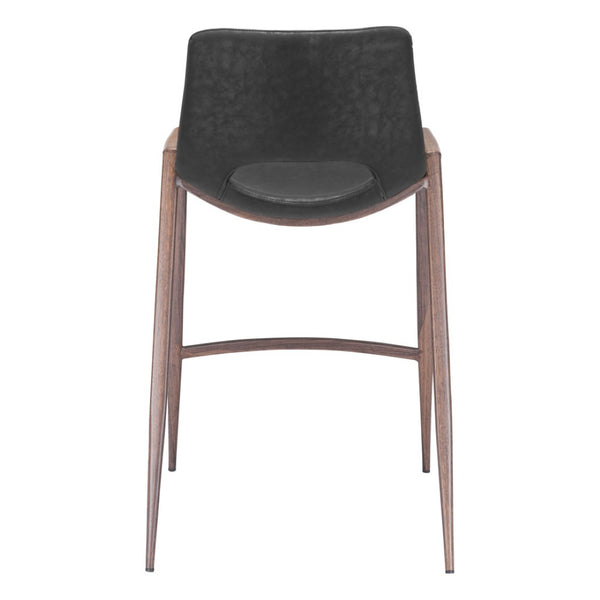 HomeRoots Set of Two Stylish 26" Black Faux Leather & Brown Steel Low Back Bar Chairs for Modern Spaces 396495