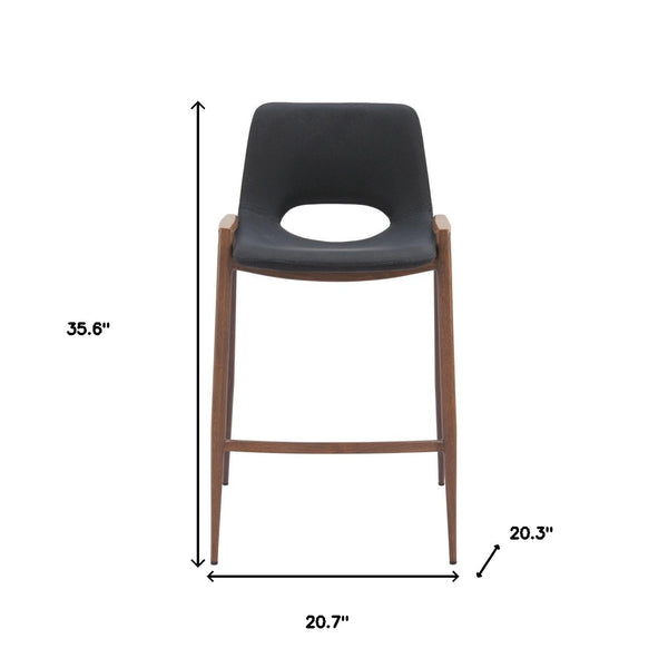 Homeroots Set Of Two 26" Black And Brown Steel Low Back Counter Height Bar Chairs   396495