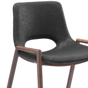 HomeRoots Set of Two Stylish 26" Black Faux Leather & Brown Steel Low Back Bar Chairs for Modern Spaces 396495