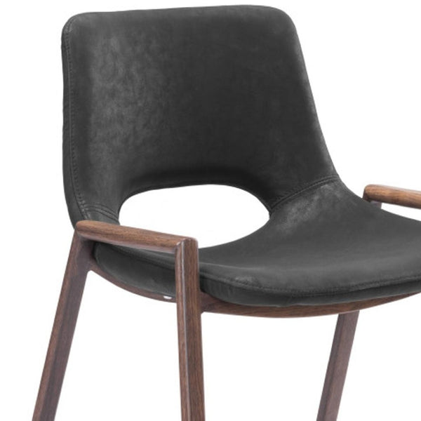 HomeRoots Set of Two Stylish 26" Black Faux Leather & Brown Steel Low Back Bar Chairs for Modern Spaces 396495