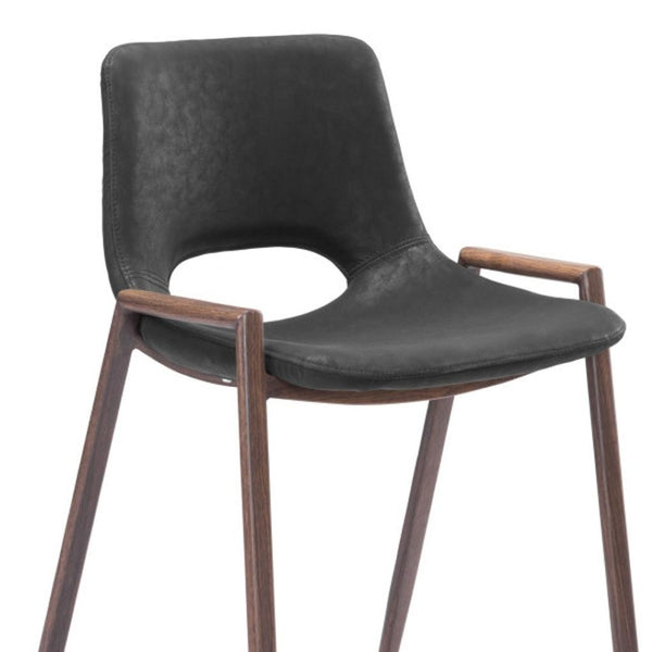 HomeRoots Set of Two Stylish 26" Black Faux Leather & Brown Steel Low Back Bar Chairs for Modern Spaces 396495