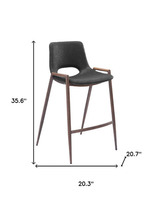 HomeRoots Set of Two Stylish 26" Black Faux Leather & Brown Steel Low Back Bar Chairs for Modern Spaces 396495