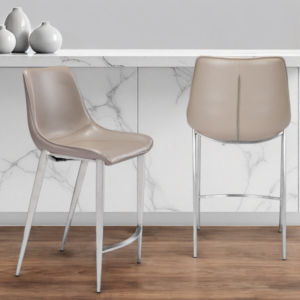 Homeroots Set Of Two 26" Gray And Silver Steel Low Back Counter Height Bar Chairs   396498