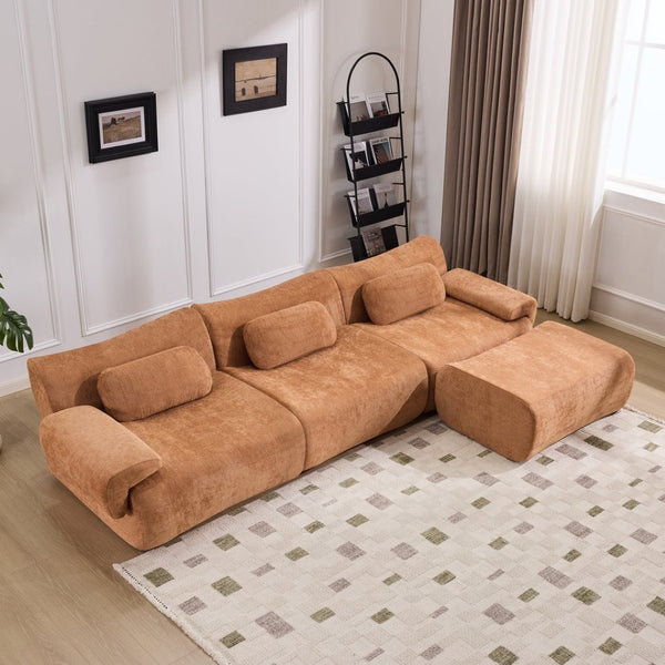 English Elm Modular Chenille Deep Seat Sectional Sofa with Bamboo Frame for Living Room Lounge Orange W1829S00070