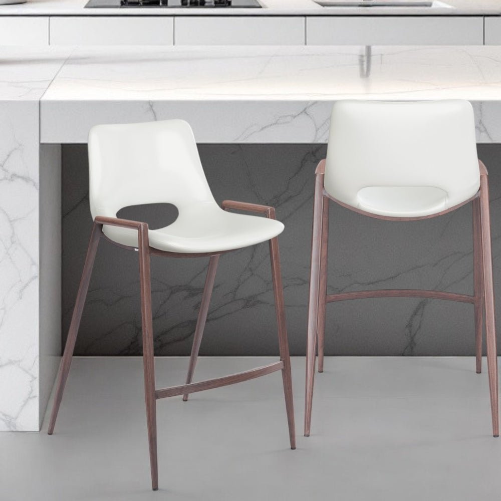 Homeroots Set Of Two 26" White And Brown Steel Low Back Counter Height Bar Chairs   396500