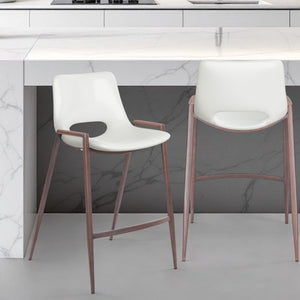 Homeroots Set Of Two 26" White And Brown Steel Low Back Counter Height Bar Chairs   396500