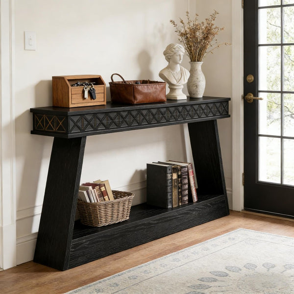 English Elm Hall Console Table Industrial Rustic Two Tier Wood Tone Metal Frame Entryway Sofa T3971P452900