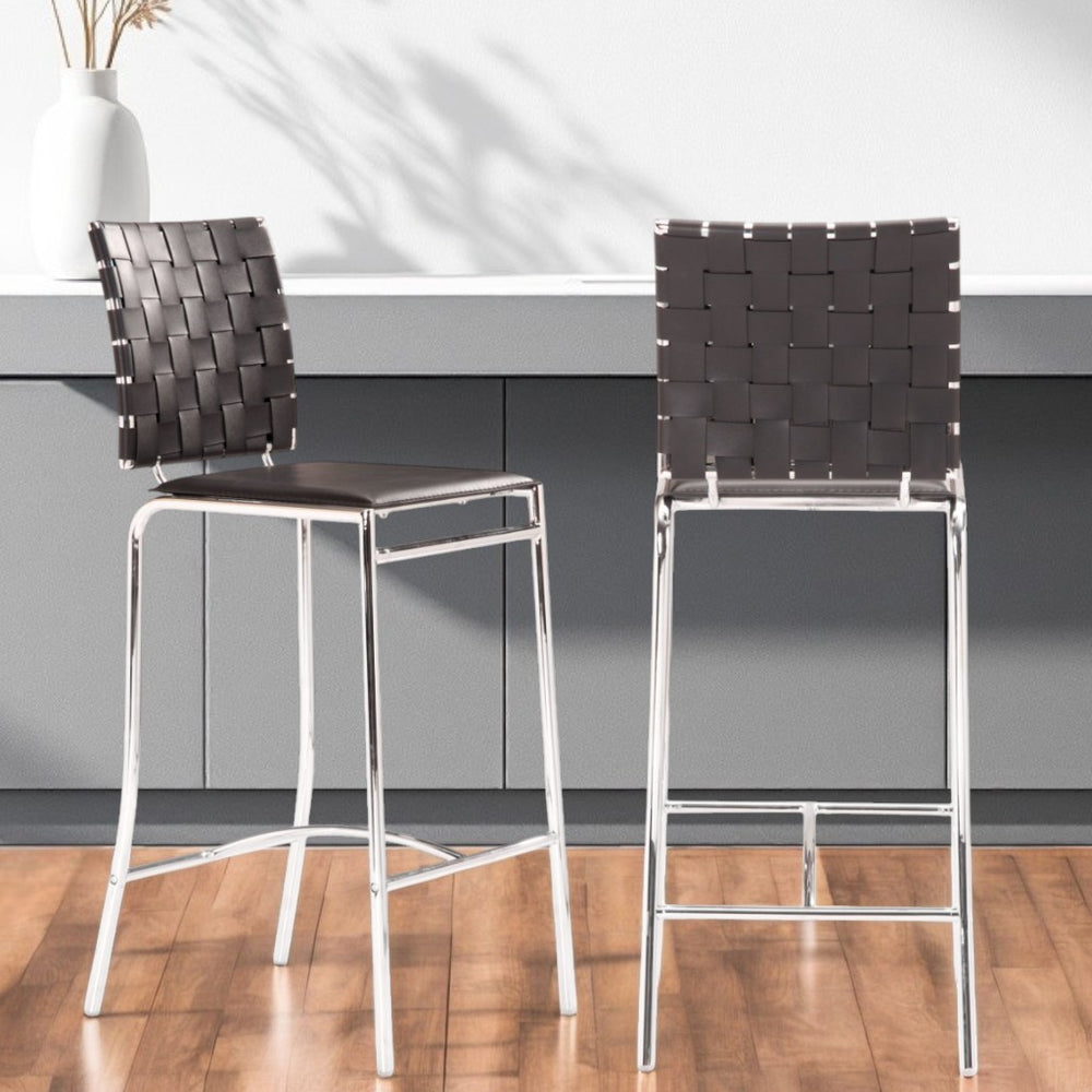 Homeroots Set Of Two 26" Black And Silver Steel Low Back Counter Height Bar Chairs   396511