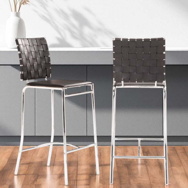 Homeroots Set Of Two 26" Black And Silver Steel Low Back Counter Height Bar Chairs   396511