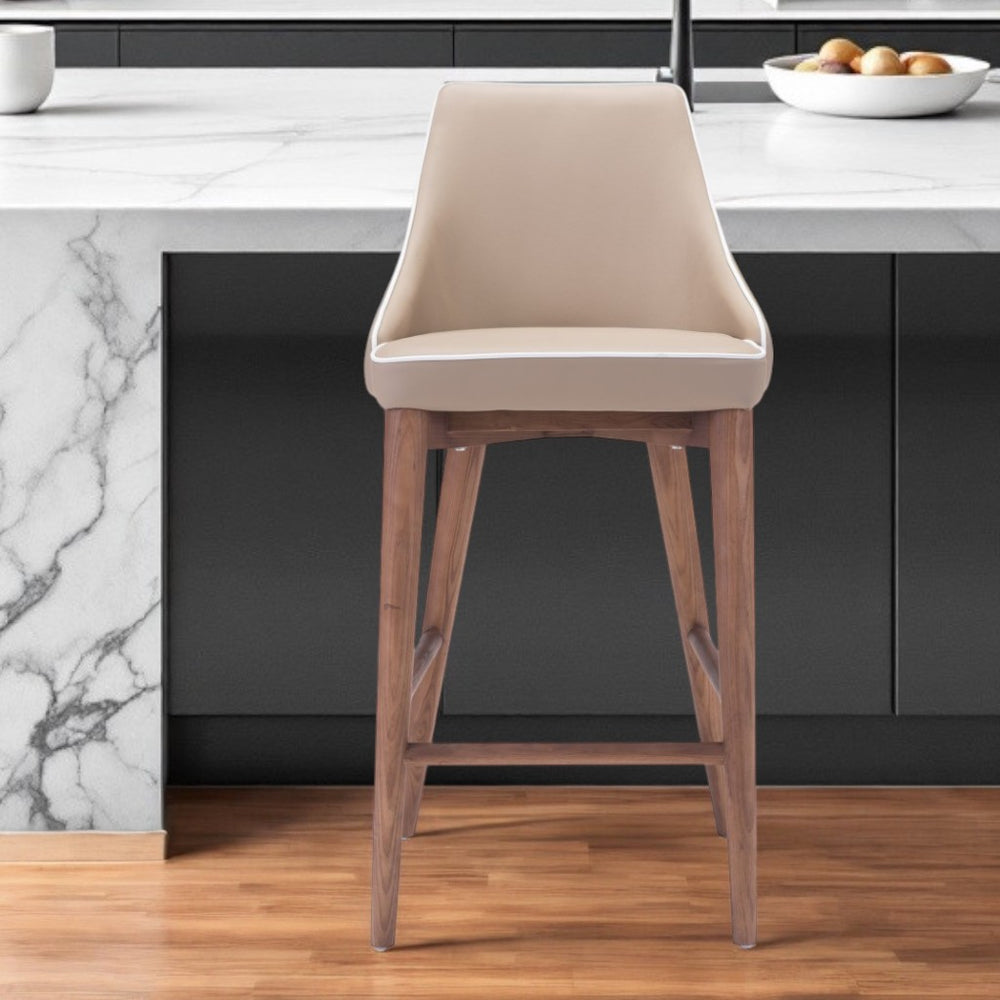 Homeroots 26" Beige And Brown Solid Wood Low Back Counter Height Bar Chair   396512