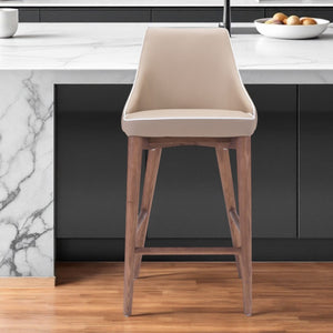 Homeroots 26" Beige And Brown Solid Wood Low Back Counter Height Bar Chair   396512