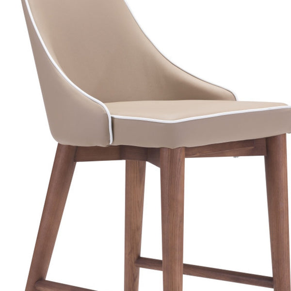 Homeroots 26" Beige And Brown Solid Wood Low Back Counter Height Bar Chair   396512