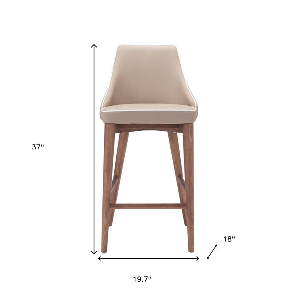 Homeroots 26" Beige And Brown Solid Wood Low Back Counter Height Bar Chair   396512