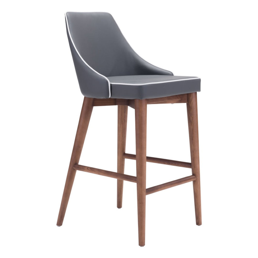 HomeRoots 26" Stylish Gray Upholstered Solid Wood Low Back Bar Chair with Footrest - Perfect for Modern Spaces! 396513