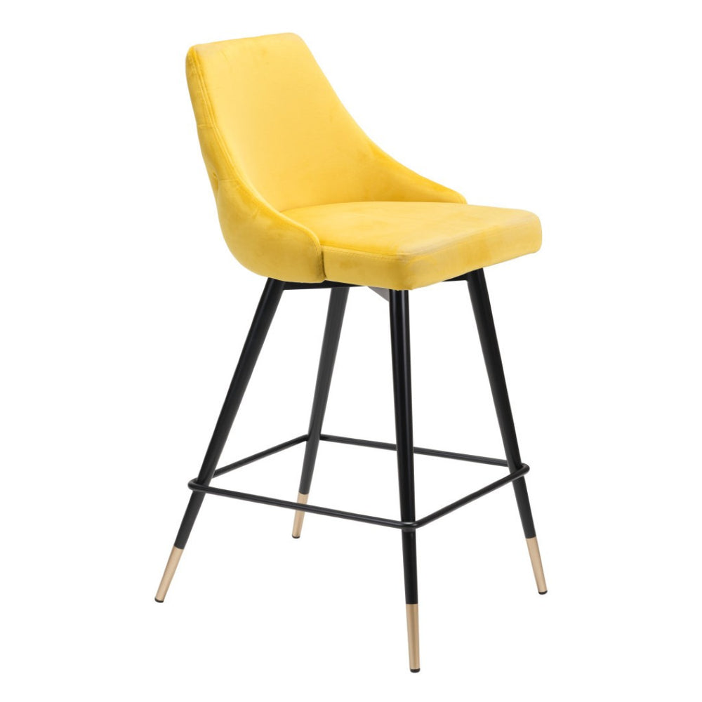 HomeRoots 26" Vibrant Yellow and Black Velvet Counter-Height Bar Chair with Footrest for Modern Spaces 396519