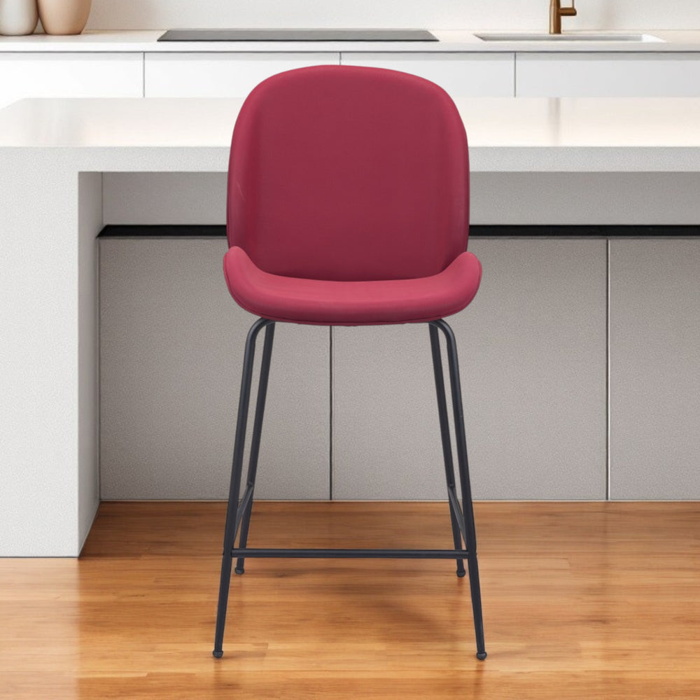 Homeroots 26" Red And Black Steel Low Back Counter Height Bar Chair   396522