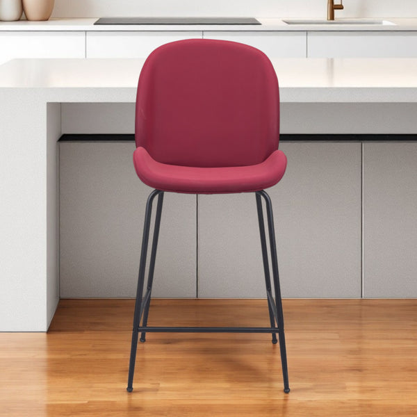 Homeroots 26" Red And Black Steel Low Back Counter Height Bar Chair   396522
