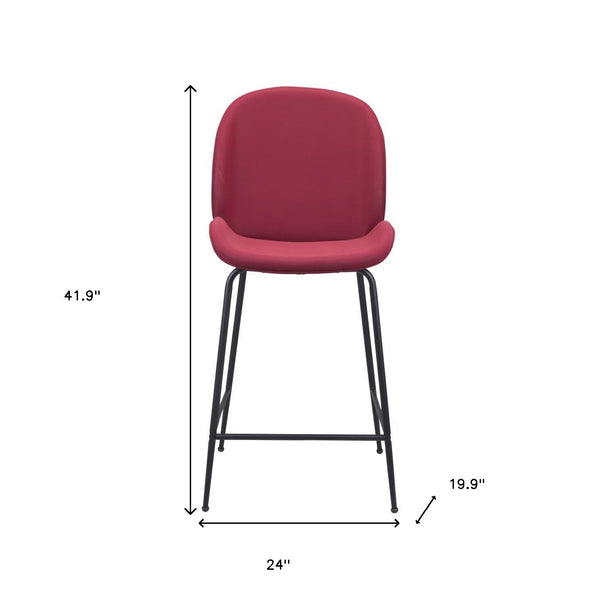 Homeroots 26" Red And Black Steel Low Back Counter Height Bar Chair   396522