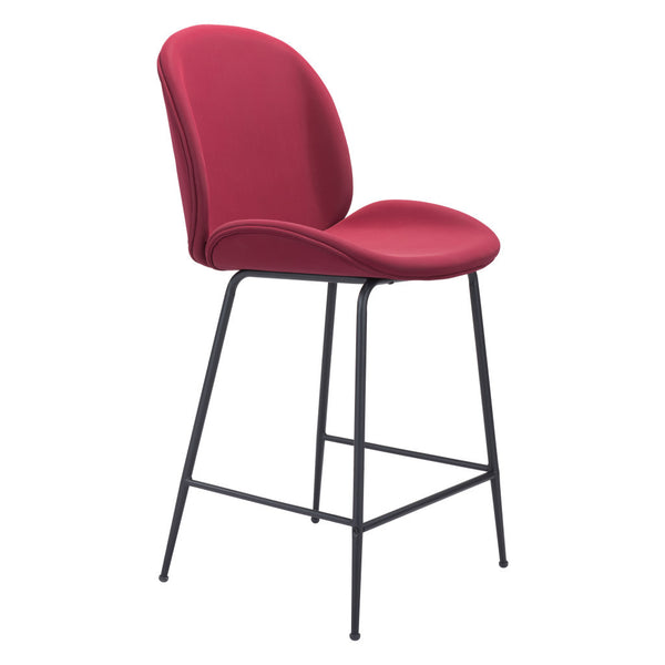 Homeroots 26" Red And Black Steel Low Back Counter Height Bar Chair   396522