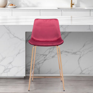 Homeroots 26" Red And Copper Velvet And Steel Low Back Counter Height Bar Chair   396528