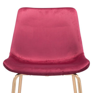 Homeroots 26" Red And Copper Velvet And Steel Low Back Counter Height Bar Chair   396528