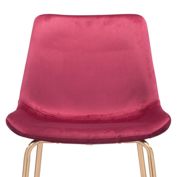 Homeroots 26" Red And Copper Velvet And Steel Low Back Counter Height Bar Chair   396528