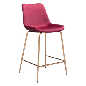 Homeroots 26" Red And Copper Velvet And Steel Low Back Counter Height Bar Chair   396528