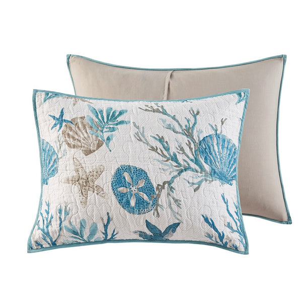 English Elm 6 Piece Cotton Sateen Quilt Set With Coastal Design & Throw Pillows - Aqua Full/Queen Bedding Set B03597652